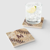 Stein-Trikotnummer oder Monogramm Baseball-Unterse Steinuntersetzer (Seitenansicht)