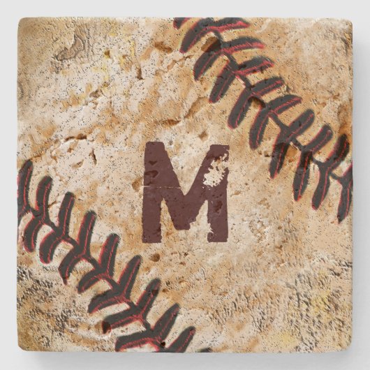 Stein-Trikotnummer oder Monogramm Baseball-Unterse Steinuntersetzer (Vorderseite)