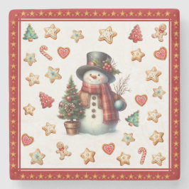 Stein Untersetzer Schneemann und Weihnachtskekse R