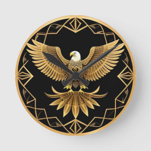 Steinadler auf geometrischem Mandala Runde Wanduhr