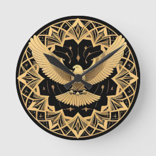 Steinadler auf geometrischem Mandala Runde Wanduhr