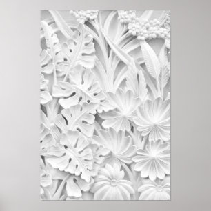 Steinarbeit in einem Leaf- und Blume-Motiv Poster