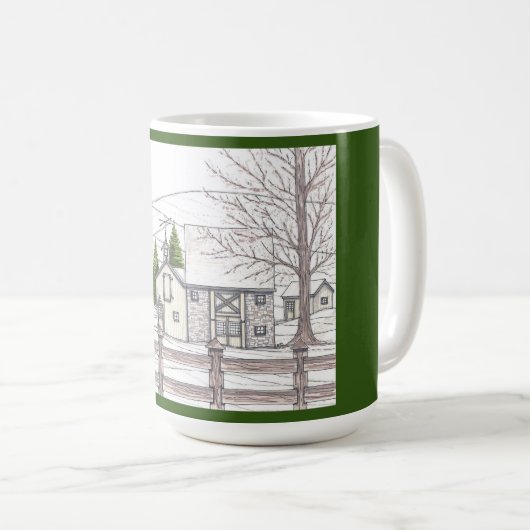 Steinbauernhof Winter Dunkelgrüne Tasse (VorderseiteRechts)