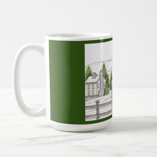 Steinbauernhof Winter Dunkelgrüne Tasse (Links)