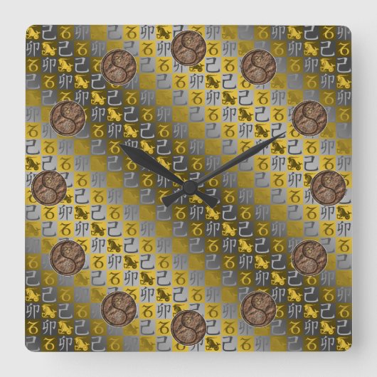 Steinbock & Erde-Hase Quadratische Wanduhr (Vorderseite)