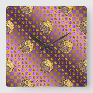 Steinbock & Feuer-Schwein Quadratische Wanduhr