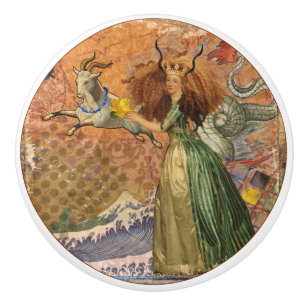 Steinbock-Frau Ziege Whimsical Spaß Keramikknauf