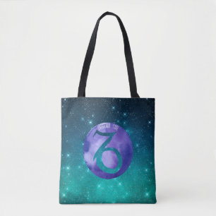 Steinbock-Geburtshoroskopzeichen Indigo auf Teal Tasche
