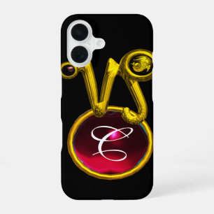 STEINBOCK-GOLD-STERNZEICHEN ROTER RUBIN-MONOGRAMM iPhone 16 HÜLLE
