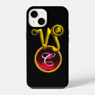 STEINBOCK-GOLD-STERNZEICHEN ROTER RUBIN-MONOGRAMM iPhone 14 HÜLLE