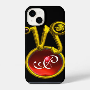 STEINBOCK-GOLD-STERNZEICHEN ROTER RUBIN-MONOGRAMM iPhone 14 HÜLLE