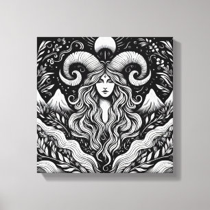 Steinbock-Göttin-Ätzung-Leinwand-Wandkunst Leinwanddruck