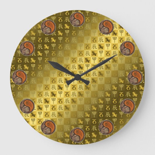 Steinbock & Holz-Drache Große Wanduhr (Vorderseite)