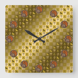 Steinbock & Holzratte Quadratische Wanduhr