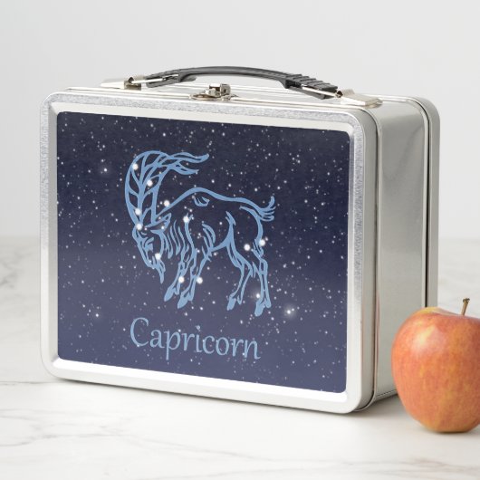 Steinbock-Konstellation und Tierkreis-Zeichen mit Metall Brotdose (Beispiel)