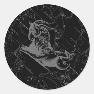 Steinbock-Konstellations-Karte Hevelius Stich Runder Aufkleber