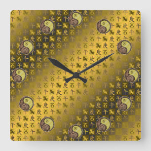 Steinbock & Metallpferd Quadratische Wanduhr