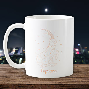 Steinbock-Sternkreis Line Art Weiß-Pfirsich Kaffeetasse