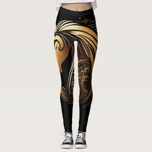 Steinbock Sternzeichen Gold Pferd Astrologie Leggings (Vorderseite)