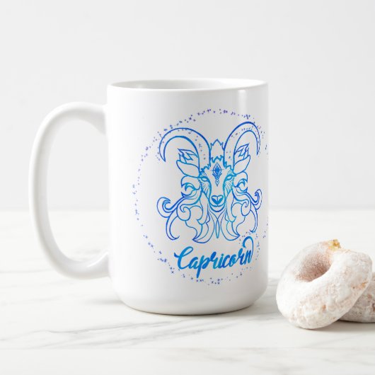 Steinbock-Sternzeichen helles Lichtblau Glitter Kaffeetasse (Mit Donut)