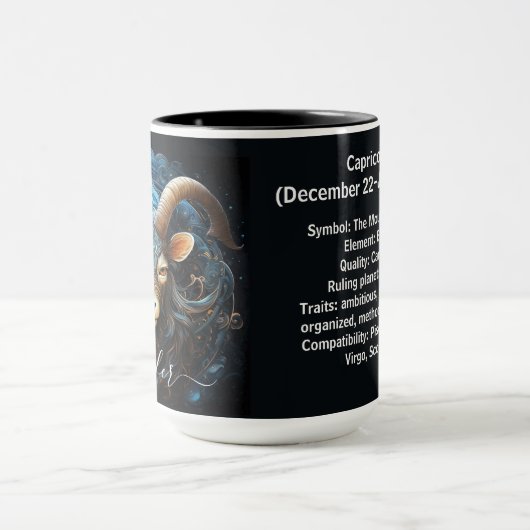 Steinbock-Sternzeichen-Kunst für 22. Dezember–19.  Tasse (Zentrum)