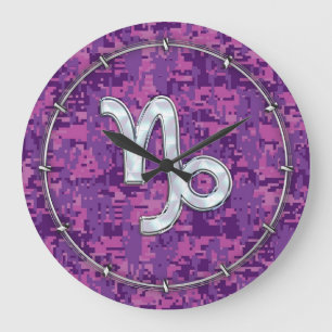 Steinbock-Sternzeichen Rosa Digital-Tarnung Große Wanduhr