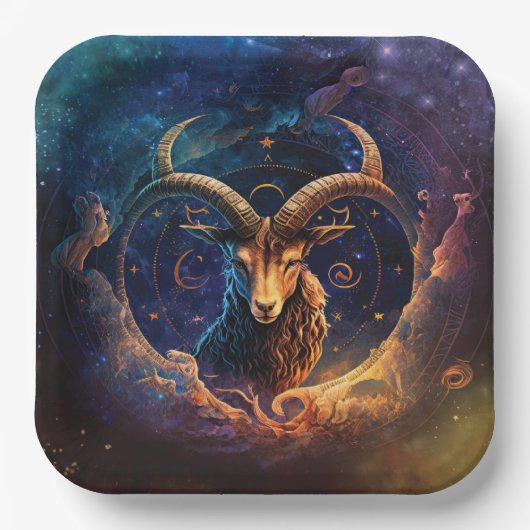 Steinbock-Sternzeichen Wasserfarben-Design Pappteller (Vorderseite)