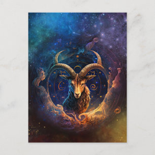 Steinbock-Sternzeichen Wasserfarben-Design Postkarte