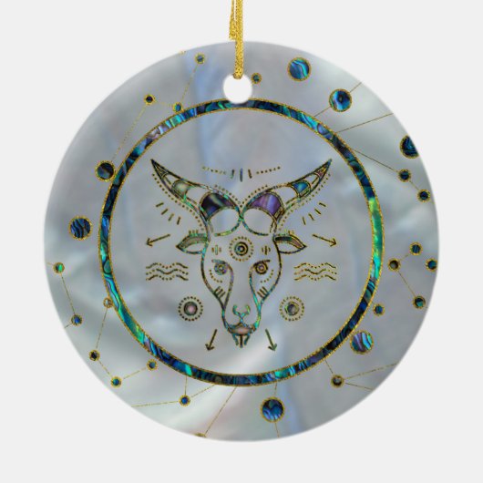 Steinbock-Tierkreis-Goldohrschnecke auf Keramik Ornament (Hinten)