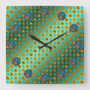 Steinbock & Wasserhund Quadratische Wanduhr