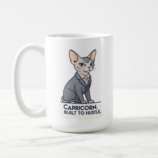 Steinbock-Zodiac-Sphynx-Katze-Built-Hustle-Kunst Kaffeetasse (Links)