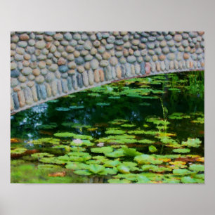 Steinbrücke Seerosen Aquarellmalerei Poster