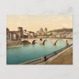 Steinbrücke und San Giorgia, Verona, Italien class Postkarte