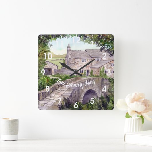 Steinbrücke Wasserfarbenmalerei Quadratische Wanduhr (Zuhause)