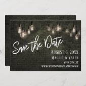 Steine und Edison Lights Save the Date mit Details (Vorne/Hinten)