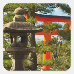 Steinerne Laterne und Torii-Tor Quadratischer Aufkleber