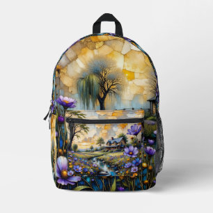 Steinernes Bauernhaus Cottage Landschaft, Patchwor Bedruckter Rucksack