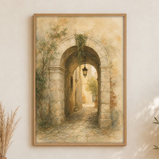 Steinernes Torbogen-Passage-Wasserfarbenposter Poster