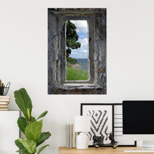 Steinfenster mit Meeresansicht Poster (Heimbüro)