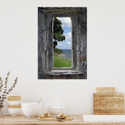 Steinfenster mit Meeresansicht Poster (Küche)