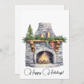 Steinfeuerplatz & Weihnachtsmarkt Strümpfe Aquarel Feiertagskarte (Vorne/Hinten)