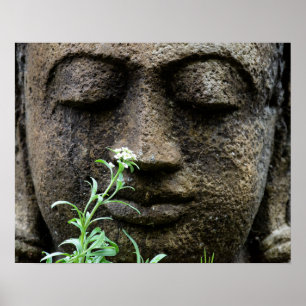 Steingartenstatue mit Blume Poster
