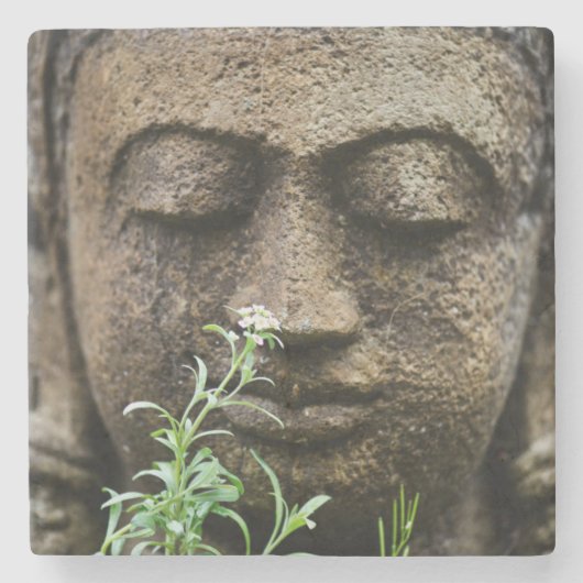 Steingartenstatue mit Blume Steinuntersetzer (Vorderseite)