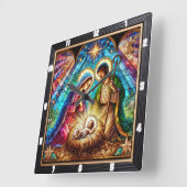 Steinglaskrippe Heilig Quadratische Wanduhr (Winkel)