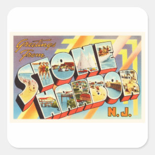 Steinhafen-New-Jersey NJ alte Vintage Postkarte Quadratischer Aufkleber
