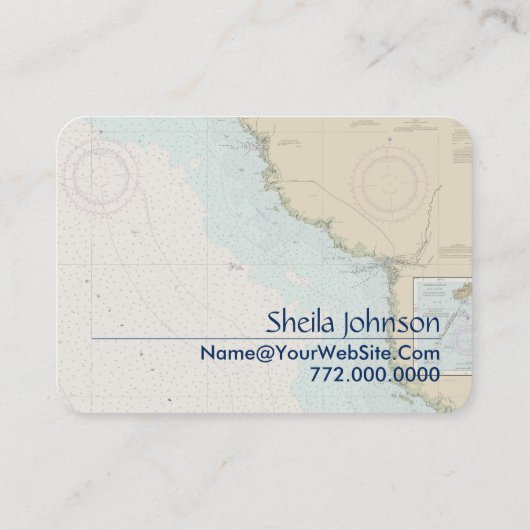 Steinhatchee FL Boating Nautical Chart Blue Tan Visitenkarte (Rückseite)