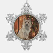 Steinhaufen-Terrier-Schneeflocke-Verzierung Schneeflocken Zinn-Ornament (Vorderseite)