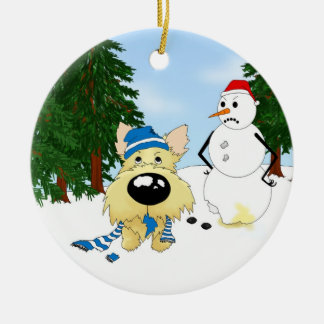 Steinhaufen-Terrier-Winter-Szene Keramikornament