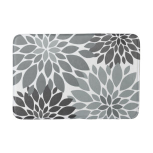 Steinkohle Grau-Chrysanthemen Blumenmuster Badematte