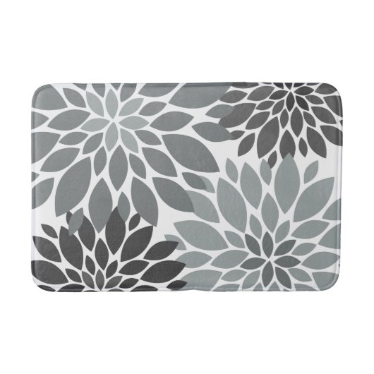 Steinkohle Grau-Chrysanthemen Blumenmuster Badematte (Vorderseite)